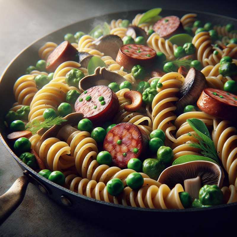 Pasta with Sausage, Peas and Mushrooms