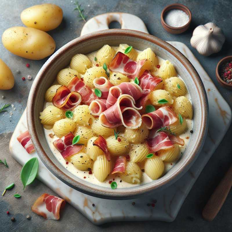 Pasta con crema di patate e speck