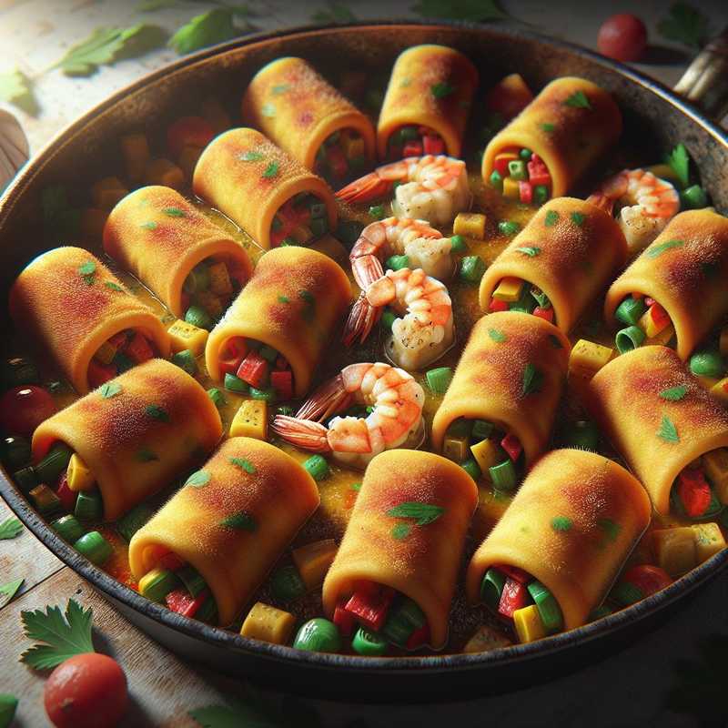 Fried Rolls with Vegetables and Prawns