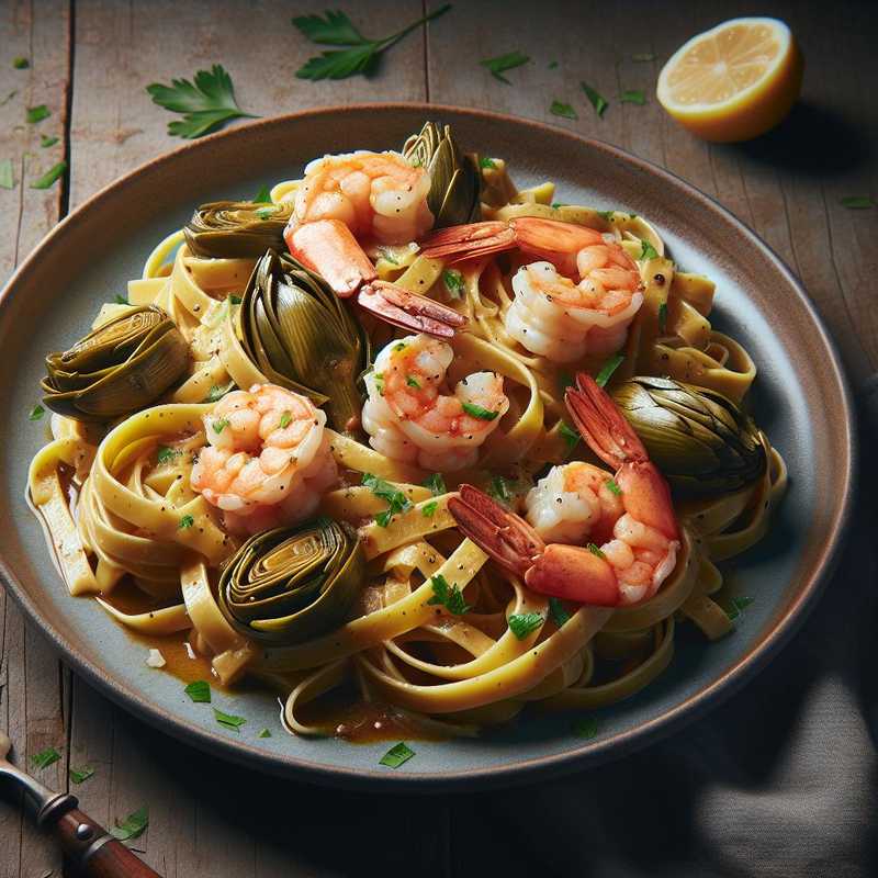 Fettuccine with Artichokes and Prawn Tails
