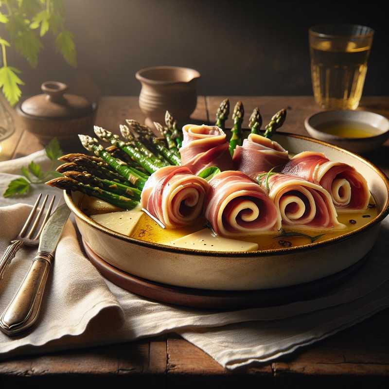 Rustic Roll of Cooked Ham, Smoked Scamorza, and Asparagus