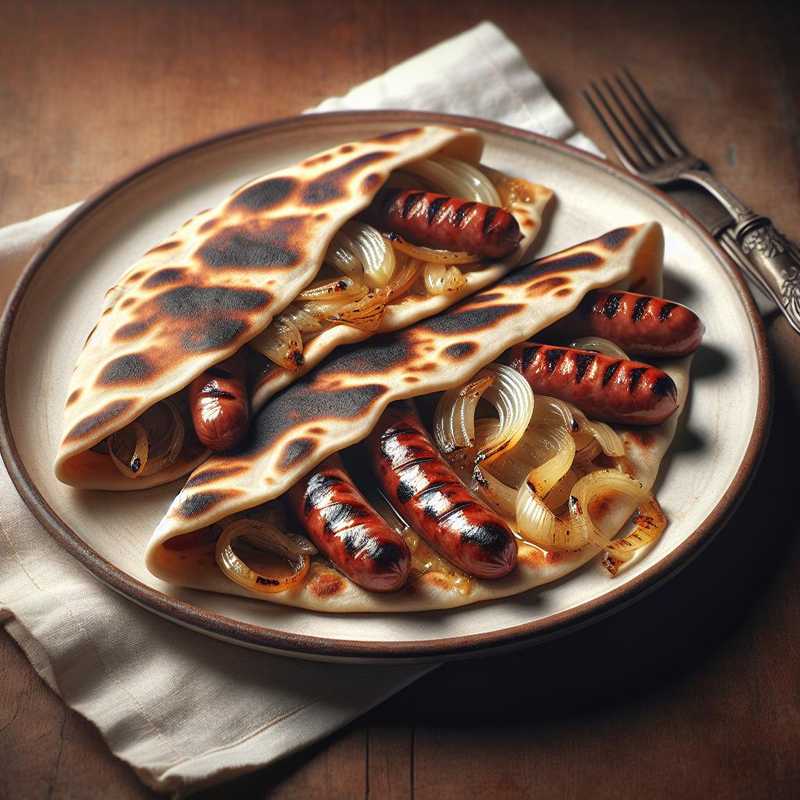 Piadina with sausage and stewed onions