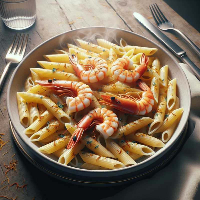 Penne with cream, shrimp and saffron