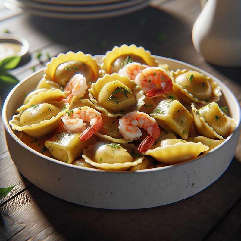 Ravioli stuffed with potatoes and shrimp