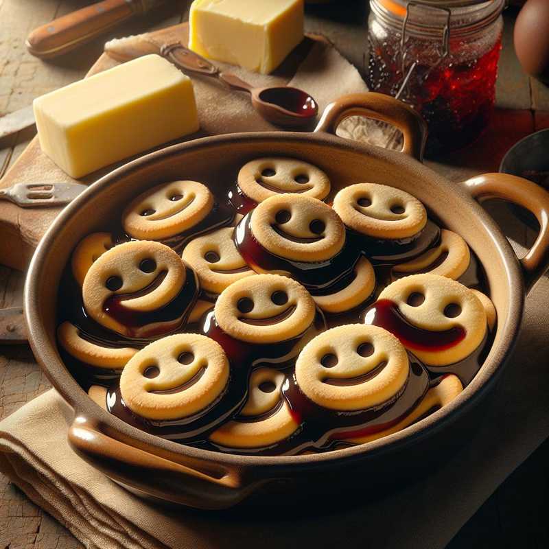 Shortcrust pastry faces with chocolate and jam