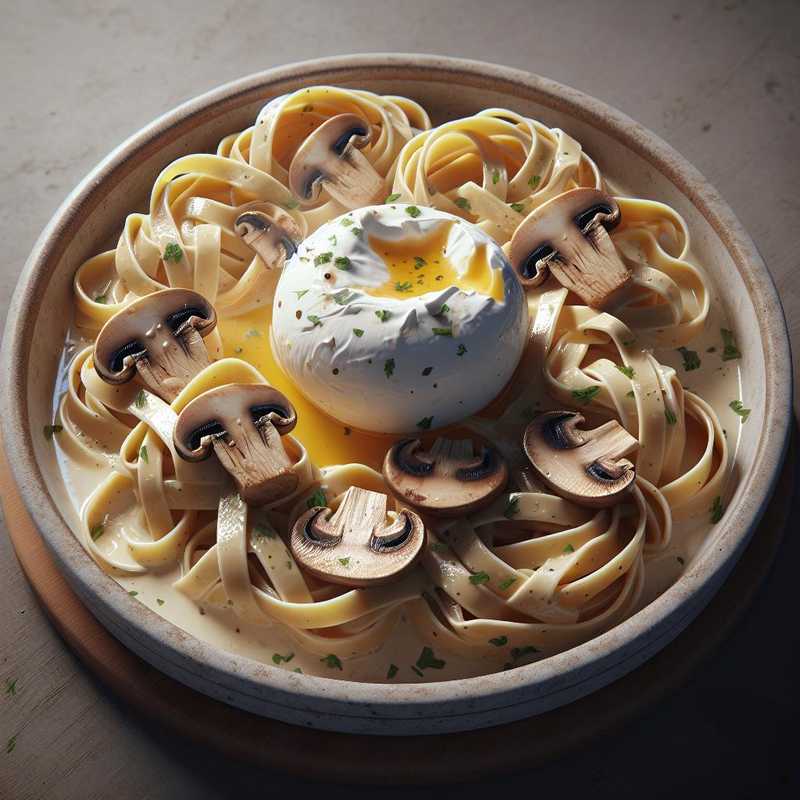 Fettuccine with Mushrooms and Burrata