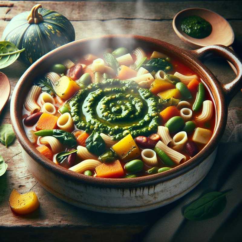 Minestrone with Pasta, Vegetables, and Pesto