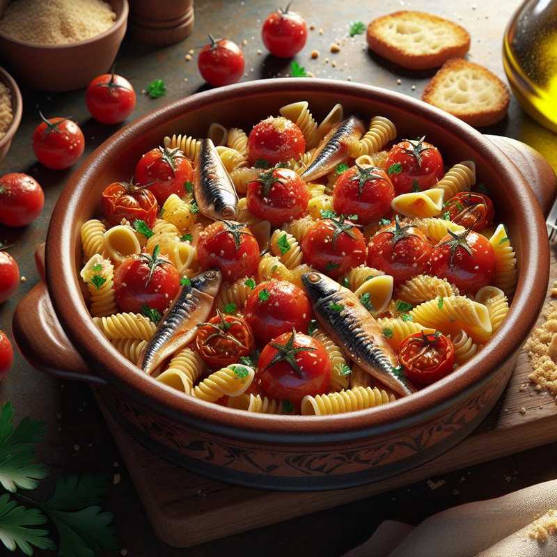 Mezze maniche with cherry tomatoes and anchovies