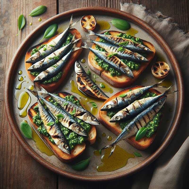 Bruschette with Herb Pesto and Grilled Sardines