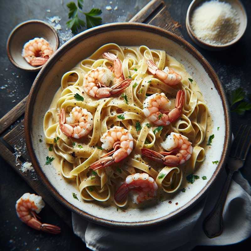 Fettuccine with shrimp cream and brandy