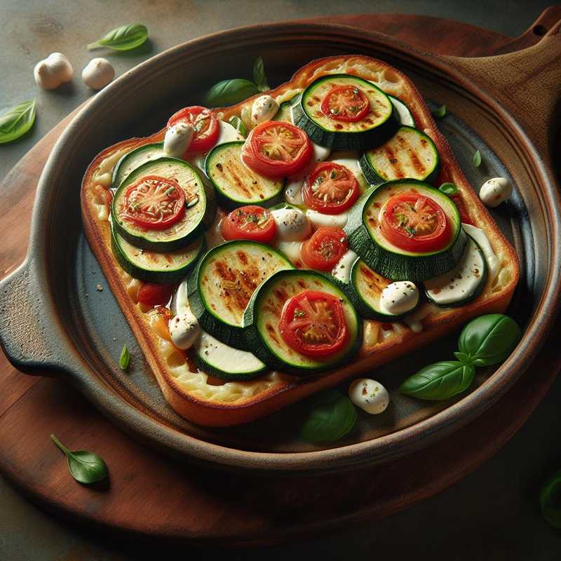 Tartine with zucchini, tomato, and mozzarella