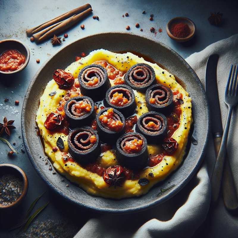 Polenta taragna with meat roll-ups in sauce