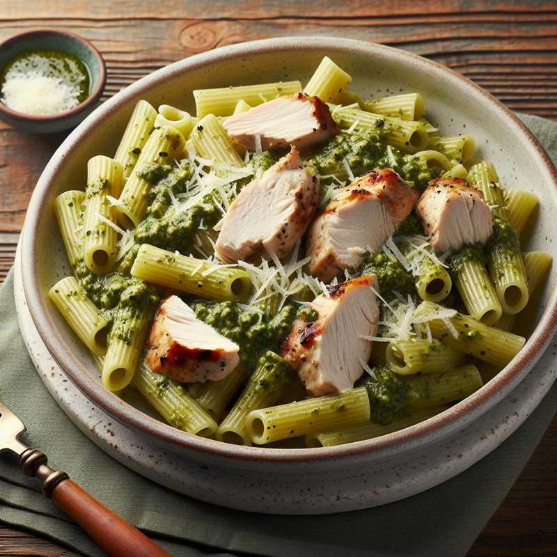 Half Rigatoni with Pesto, Chicken Breast, and Pecorino