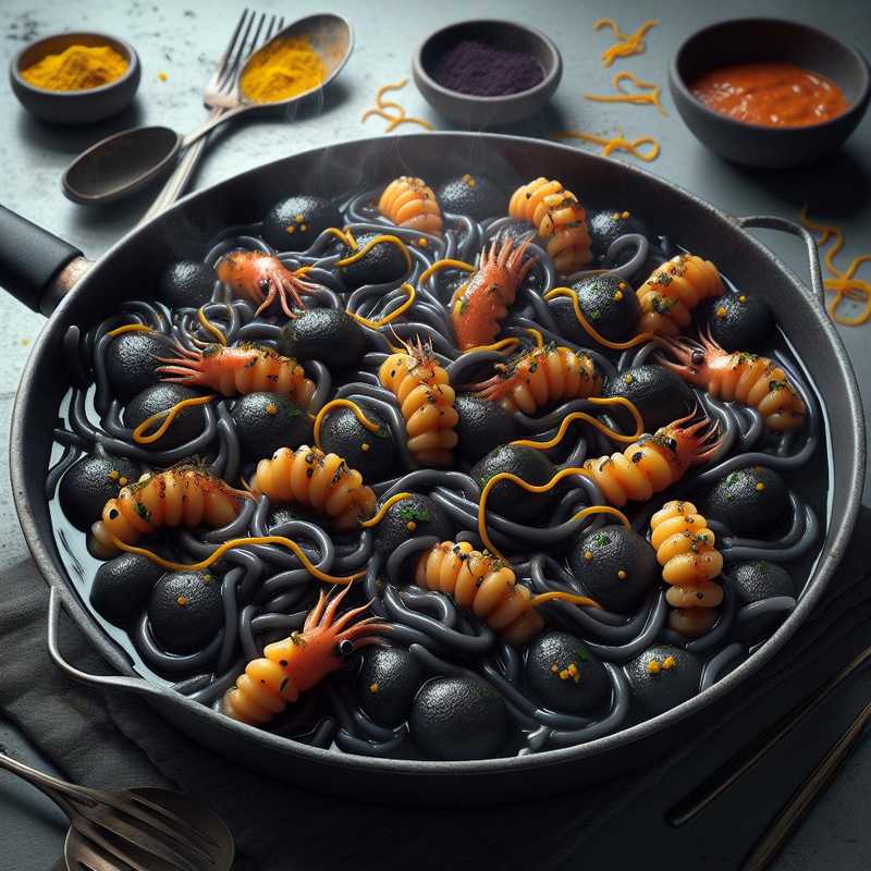Squid Ink Gnocchetti with Sea Bass and Saffron Sauce