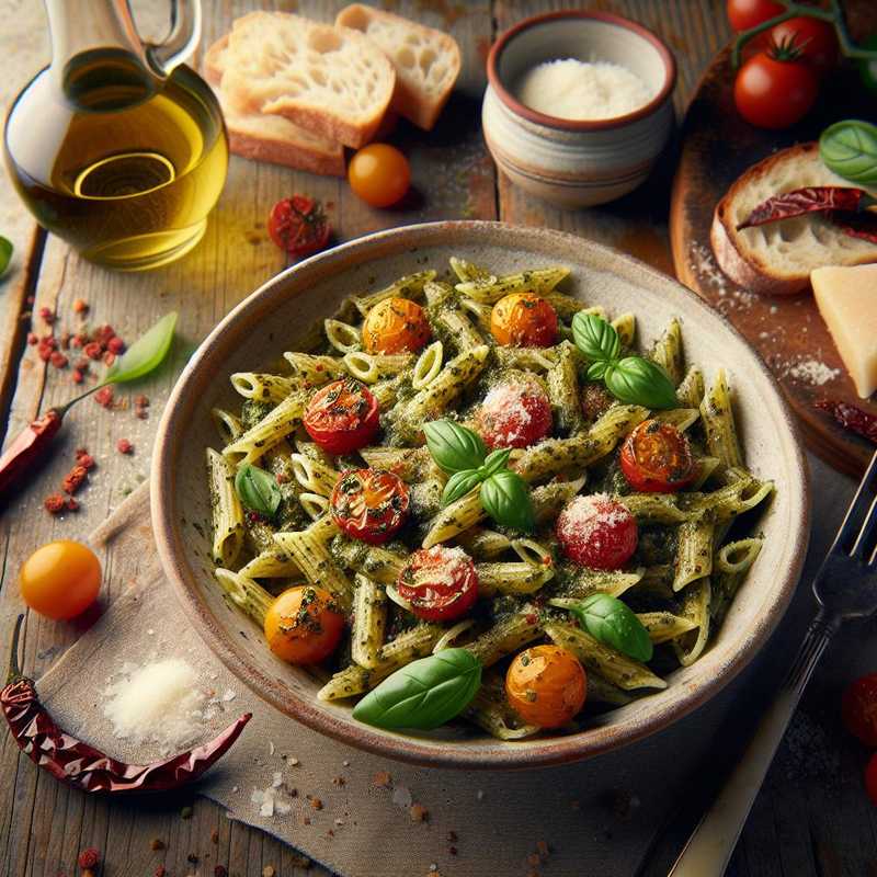 Pasta with Almond Pesto and Cherry Tomato Confit