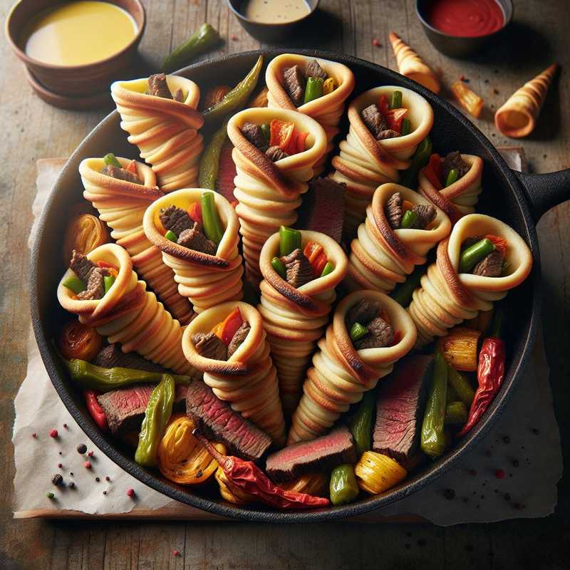 Puff Pastry Cones with Beef Strips and Crispy Vegetables
