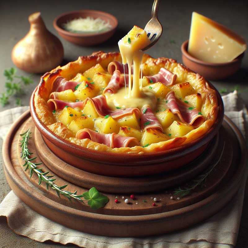 Potato and Ham Cake with Parmesan Fondue