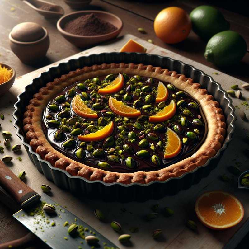 Chocolate, Pistachio, and Orange Tart