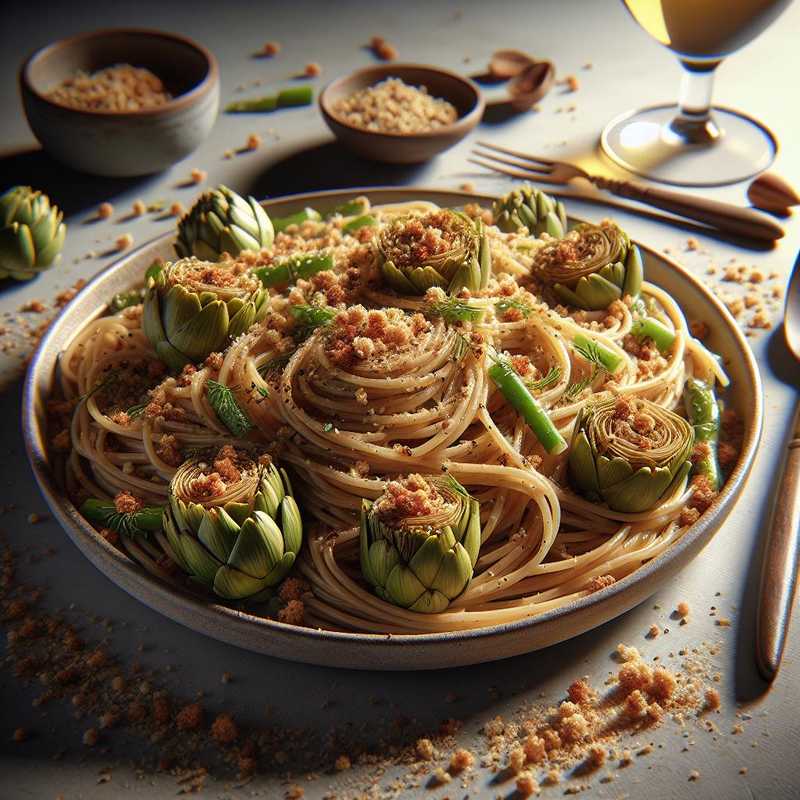 Whole Wheat Spaghetti with Artichokes and Breadcrumbs