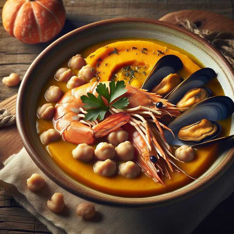 Pumpkin, Chickpea, Prawn, and Mussel Soup