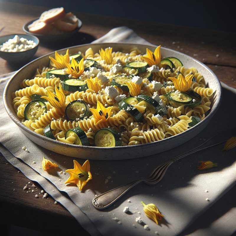 Pasta con fiori di zucca e feta