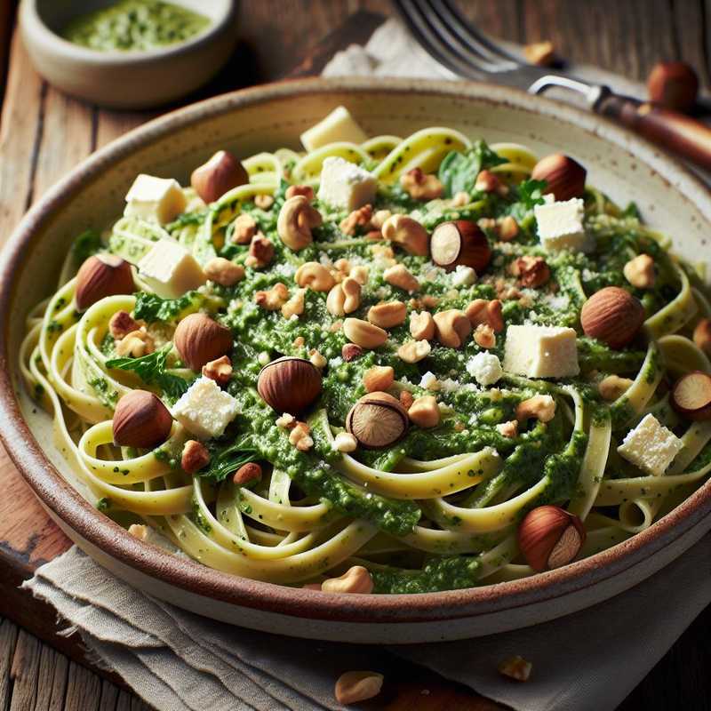 Tagliatelle with Escarole Pesto, Hazelnuts, and Castelmagno